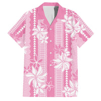 Hawaii Kakau Tribal Family Matching Puletasi and Hawaiian Shirt With Pink Tiare LT05 Dad's Shirt - Short Sleeve Pink - Polynesian Pride