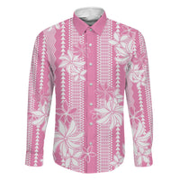 Hawaii Kakau Tribal Family Matching Puletasi and Hawaiian Shirt With Pink Tiare LT05 Daughter's Dress Pink - Polynesian Pride