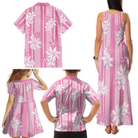 Hawaii Kakau Tribal Family Matching Tank Maxi Dress and Hawaiian Shirt With Pink Tiare