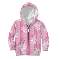 Hawaii Kakau Tribal Kid Hoodie With Pink Tiare LT05 Zip Hoodie Pink - Polynesian Pride