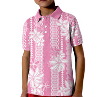 Hawaii Kakau Tribal Kid Polo Shirt With Pink Tiare