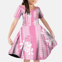 Hawaii Kakau Tribal Kid Short Sleeve Dress With Pink Tiare