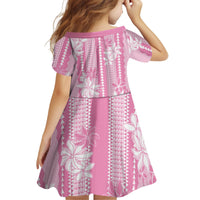 Hawaii Kakau Tribal Kid Short Sleeve Dress With Pink Tiare LT05 - Polynesian Pride