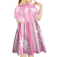 Hawaii Kakau Tribal Kid Short Sleeve Dress With Pink Tiare LT05 - Polynesian Pride