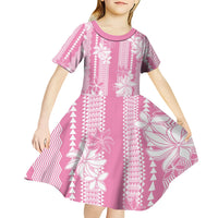 Hawaii Kakau Tribal Kid Short Sleeve Dress With Pink Tiare LT05 - Polynesian Pride