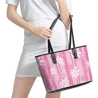 Hawaii Kakau Tribal Leather Tote Bag With Pink Tiare LT05 - Polynesian Pride