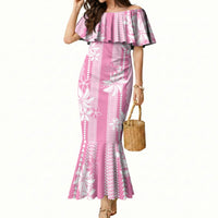 Hawaii Kakau Tribal Mermaid Dress With Pink Tiare LT05 Women Pink - Polynesian Pride