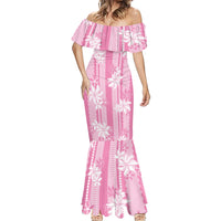 Hawaii Kakau Tribal Mermaid Dress With Pink Tiare