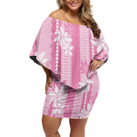 Hawaii Kakau Tribal Off Shoulder Short Dress With Pink Tiare LT05 Women Pink - Polynesian Pride