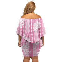 Hawaii Kakau Tribal Off Shoulder Short Dress With Pink Tiare LT05 - Polynesian Pride