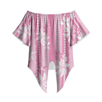 Hawaii Kakau Tribal Off Shoulder Wrap Waist Top With Pink Tiare LT05 Pink - Polynesian Pride