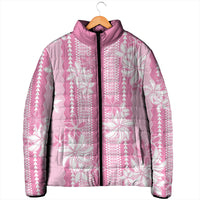 Hawaii Kakau Tribal Padded Jacket With Pink Tiare LT05 - Polynesian Pride