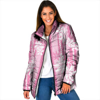 Hawaii Kakau Tribal Padded Jacket With Pink Tiare LT05 Women Pink - Polynesian Pride