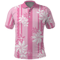 Hawaii Kakau Tribal Polo Shirt With Pink Tiare