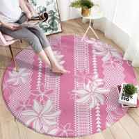 Hawaii Kakau Tribal Round Carpet With Pink Tiare LT05 - Polynesian Pride