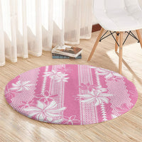 Hawaii Kakau Tribal Round Carpet With Pink Tiare LT05 - Polynesian Pride