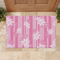 Hawaii Kakau Tribal Rubber Doormat With Pink Tiare LT05 Pink - Polynesian Pride
