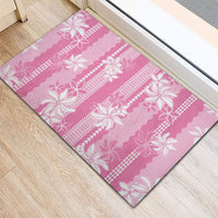Hawaii Kakau Tribal Rubber Doormat With Pink Tiare LT05 - Polynesian Pride