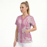 Hawaii Kakau Tribal Scrub Top With Pink Tiare LT05 - Polynesian Pride