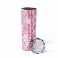 Hawaii Kakau Tribal Skinny Tumbler With Pink Tiare LT05 - Polynesian Pride