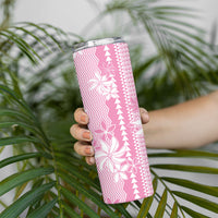 Hawaii Kakau Tribal Skinny Tumbler With Pink Tiare LT05 - Polynesian Pride