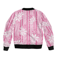 Hawaii Kakau Tribal Sleeve Zip Bomber Jacket With Pink Tiare LT05 - Polynesian Pride