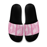 Hawaii Kakau Tribal Slide Sandals With Pink Tiare LT05 Pink - Polynesian Pride