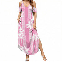 Hawaii Kakau Tribal Summer Maxi Dress With Pink Tiare LT05 Women Pink - Polynesian Pride