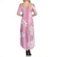 Hawaii Kakau Tribal Summer Maxi Dress With Pink Tiare LT05 - Polynesian Pride
