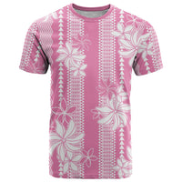 Hawaii Kakau Tribal T Shirt With Pink Tiare LT05 Pink - Polynesian Pride