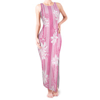 Hawaii Kakau Tribal Tank Maxi Dress With Pink Tiare LT05 Women Pink - Polynesian Pride