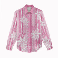Hawaii Kakau Tribal Women Casual Shirt With Pink Tiare LT05 - Polynesian Pride