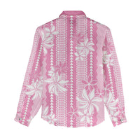 Hawaii Kakau Tribal Women Casual Shirt With Pink Tiare LT05 - Polynesian Pride