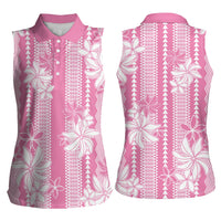 Hawaii Kakau Tribal Women Sleeveless Polo Shirt With Pink Tiare