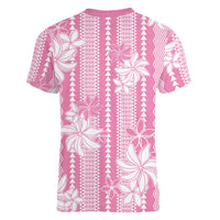 Hawaii Kakau Tribal Women V-Neck T-Shirt With Pink Tiare