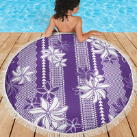 Hawaii Kakau Tribal Beach Blanket With Purple Tiare LT05 - Polynesian Pride