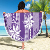 Hawaii Kakau Tribal Beach Blanket With Purple Tiare LT05 - Polynesian Pride