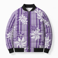 Hawaii Kakau Tribal Bomber Puffer Jacket With Purple Tiare LT05 Unisex Purple - Polynesian Pride