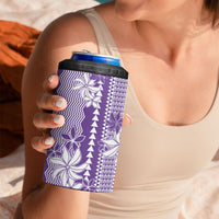 Hawaii Kakau Tribal 4 in 1 Can Cooler Tumbler With Purple Tiare