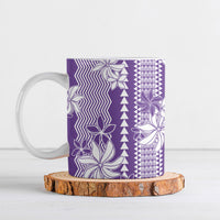 Hawaii Kakau Tribal Ceramic Mug With Purple Tiare LT05 Purple - Polynesian Pride