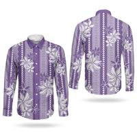 Hawaii Kakau Tribal Couples Matching Off Shoulder Maxi Dress and Long Sleeve Button Shirt With Purple Tiare LT05 - Polynesian Pride