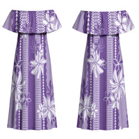 Hawaii Kakau Tribal Couples Matching Off Shoulder Maxi Dress and Long Sleeve Button Shirt With Purple Tiare LT05