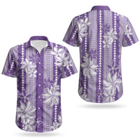 Hawaii Kakau Tribal Couples Matching Short Sleeve Bodycon Dress and Hawaiian Shirt With Purple Tiare LT05 - Polynesian Pride