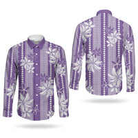 Hawaii Kakau Tribal Couples Matching Short Sleeve Bodycon Dress and Long Sleeve Button Shirt With Purple Tiare LT05 - Polynesian Pride