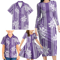 Hawaii Kakau Tribal Family Matching Long Sleeve Bodycon Dress and Hawaiian Shirt With Purple Tiare LT05 - Polynesian Pride