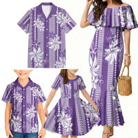 Hawaii Kakau Tribal Family Matching Mermaid Dress and Hawaiian Shirt With Purple Tiare LT05 - Polynesian Pride