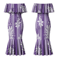Hawaii Kakau Tribal Family Matching Mermaid Dress and Hawaiian Shirt With Purple Tiare LT05 Mom's Dress Purple - Polynesian Pride