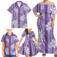 Hawaii Kakau Tribal Family Matching Off Shoulder Maxi Dress and Hawaiian Shirt With Purple Tiare LT05 - Polynesian Pride