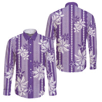 Hawaii Kakau Tribal Family Matching Off Shoulder Maxi Dress and Hawaiian Shirt With Purple Tiare LT05 - Polynesian Pride