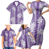 Hawaii Kakau Tribal Family Matching Short Sleeve Bodycon Dress and Hawaiian Shirt With Purple Tiare LT05 - Polynesian Pride